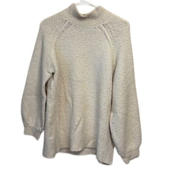 Aerie Mock Neck Sherpa Fleece Sweater Pullover Relaxed Wool Blend Cream Large - Picture 1 of 6